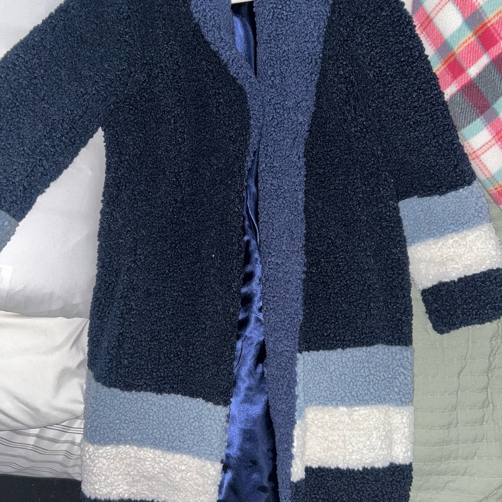 J. Crew Navy , white and light blue Teddy Jacket